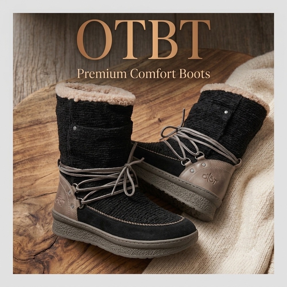 OTBT Womens Black Slope Faux Shearling Lined Winter Boots Mid Calf Wrap Lace